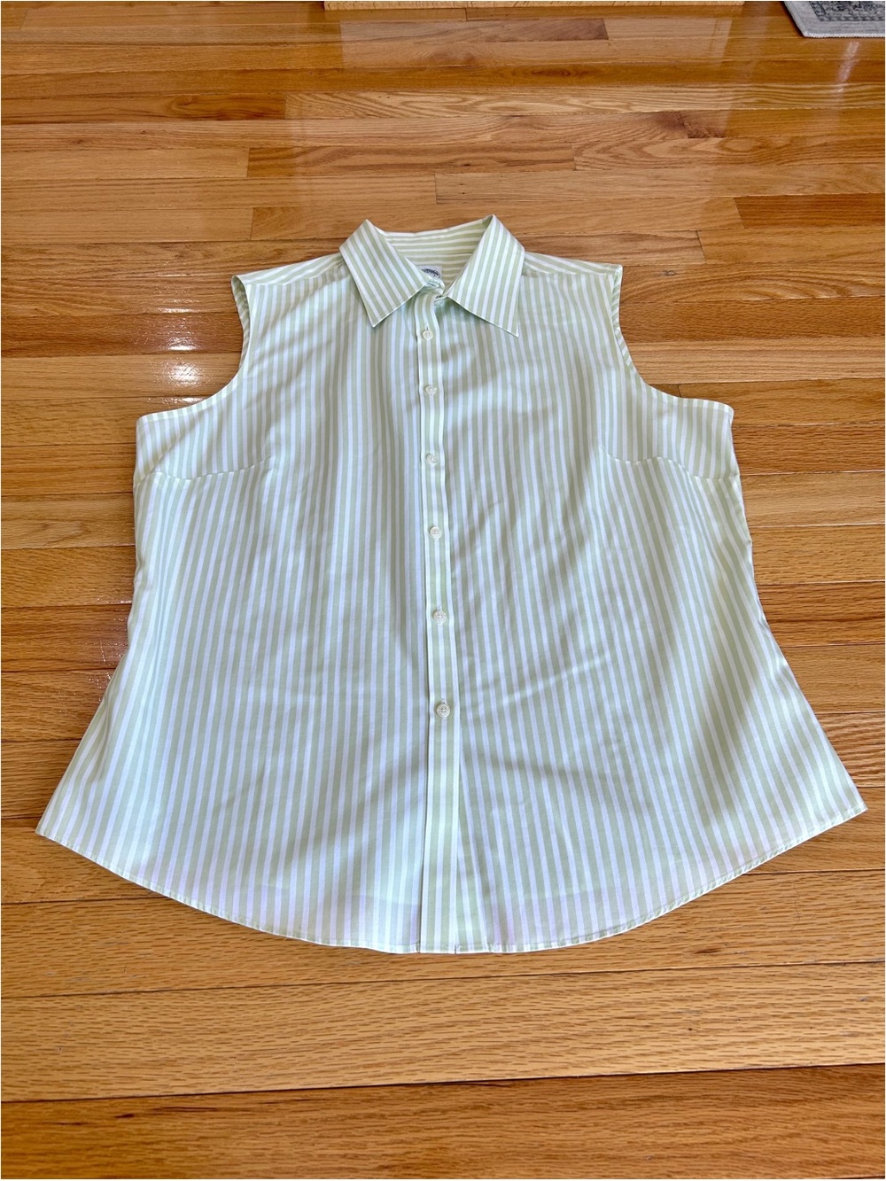 Brooks Brothers 346 Non Iron Sleeveless Button Down Shirt Green White Stripe 16 - Picture 9 of 13